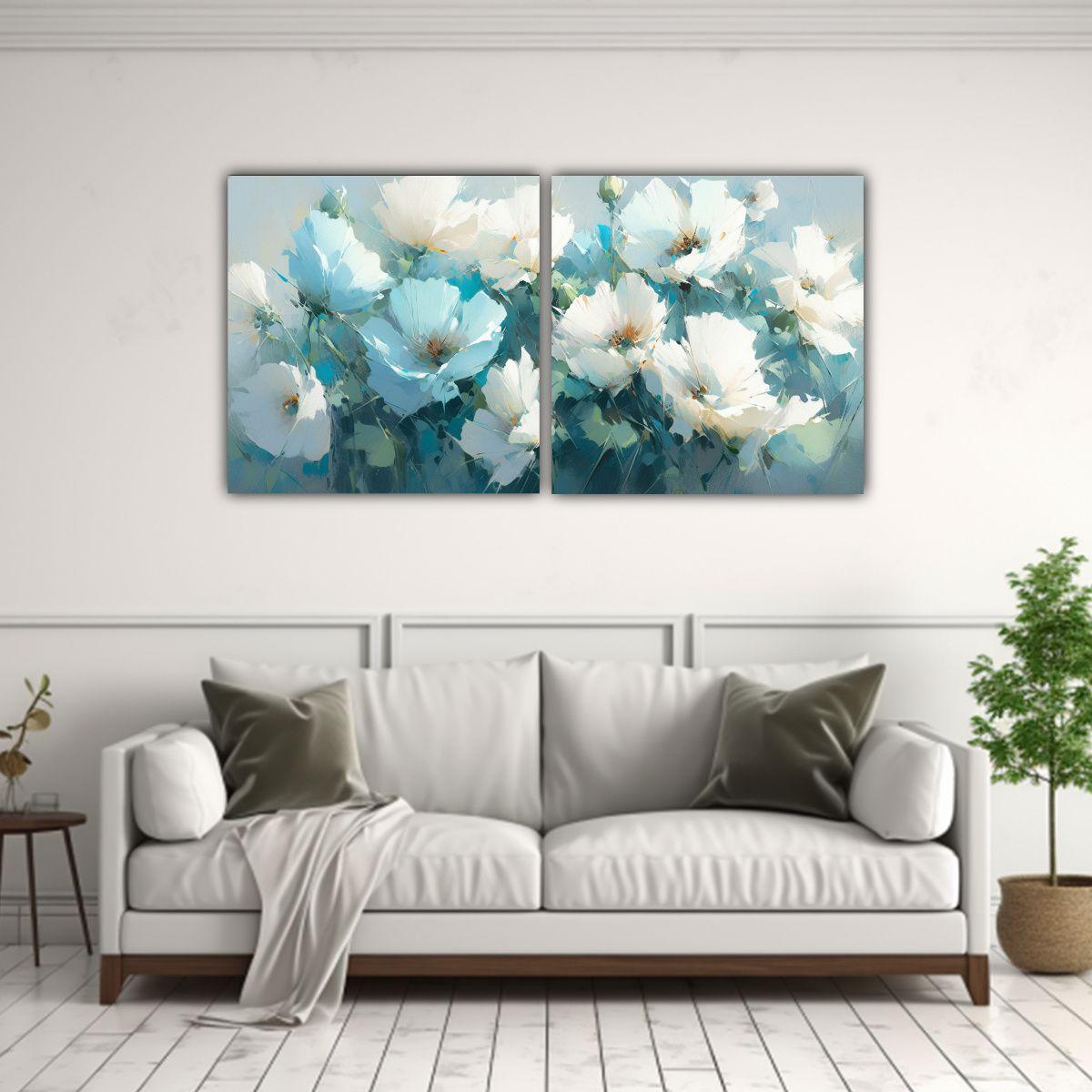 Cuadro Decorativo Combinación Blanco Y Turquesa 160x80 Cm-2