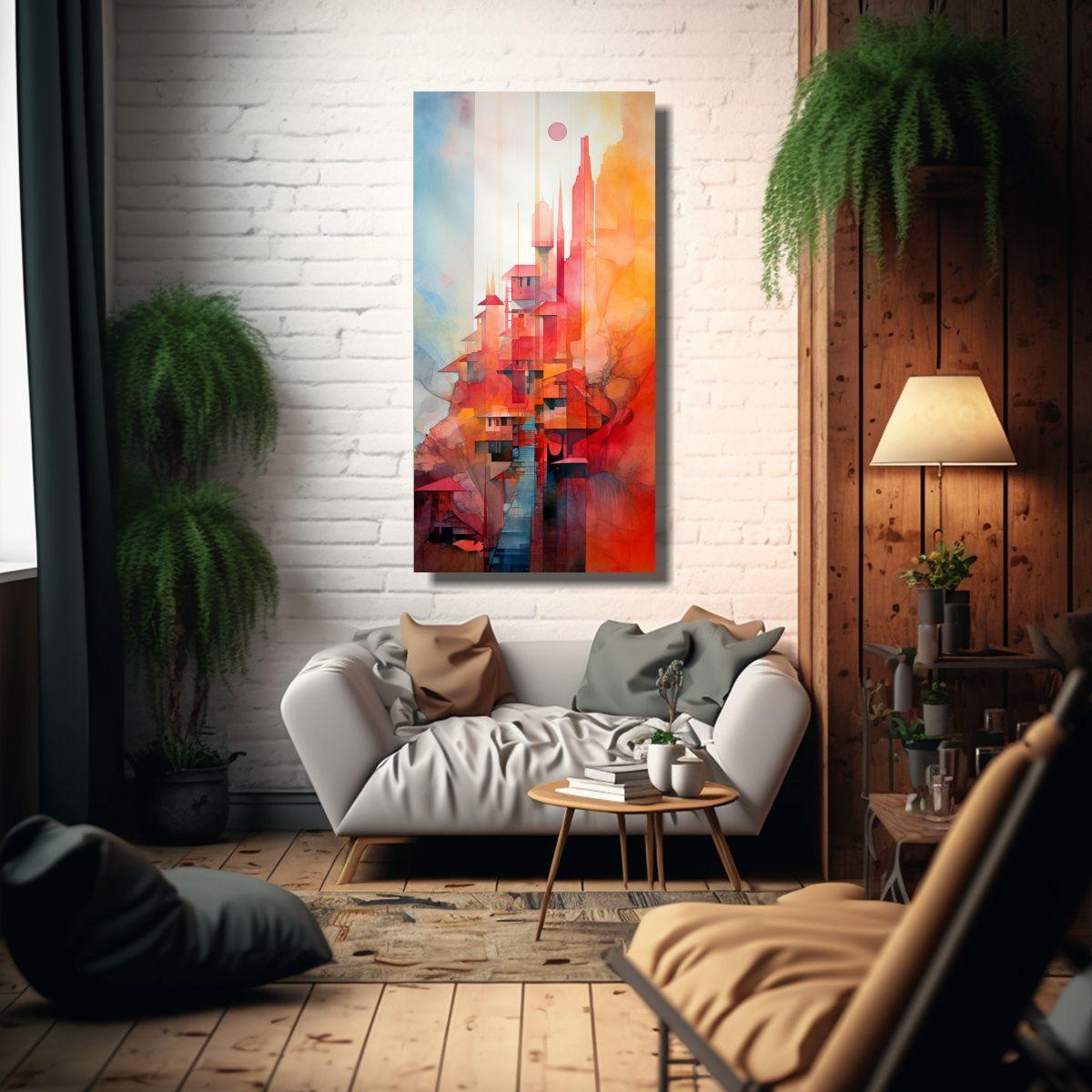 Paisaje Abstracto Acuarela En Bastidor: Armonía 60x120cm-2