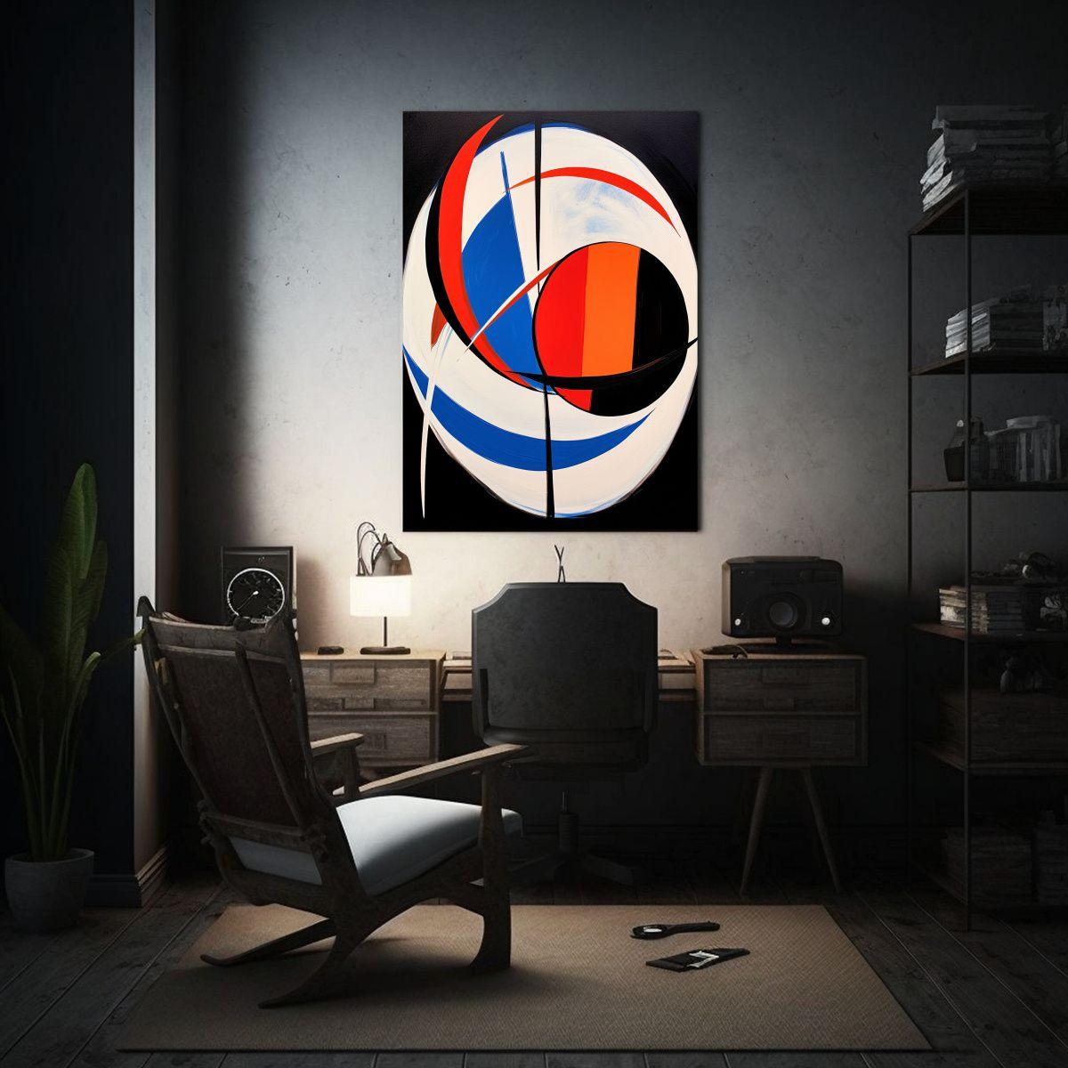 Pintura Abstracta Redonda Y En Forma De Estrella Con Líneas 50x75cm-2
