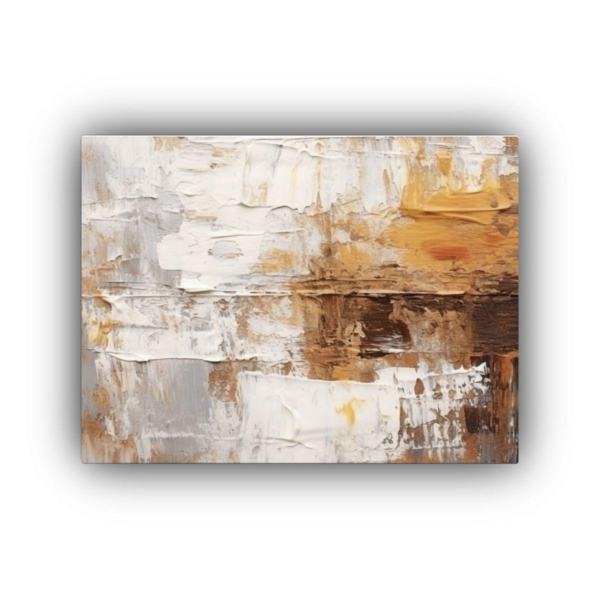 Cuadro Abstracto Rústico En Acrílico Blanco Y Dorado 60x40cm-0