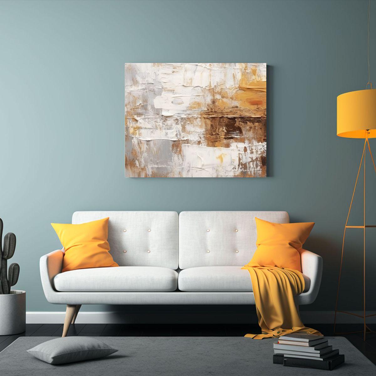 Cuadro Abstracto Rústico En Acrílico Blanco Y Dorado 60x40cm-2