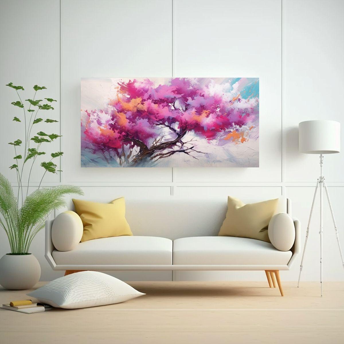 Pintura Abstracta De árbol En Las Nubes, Arte De 40x20 Cm-2