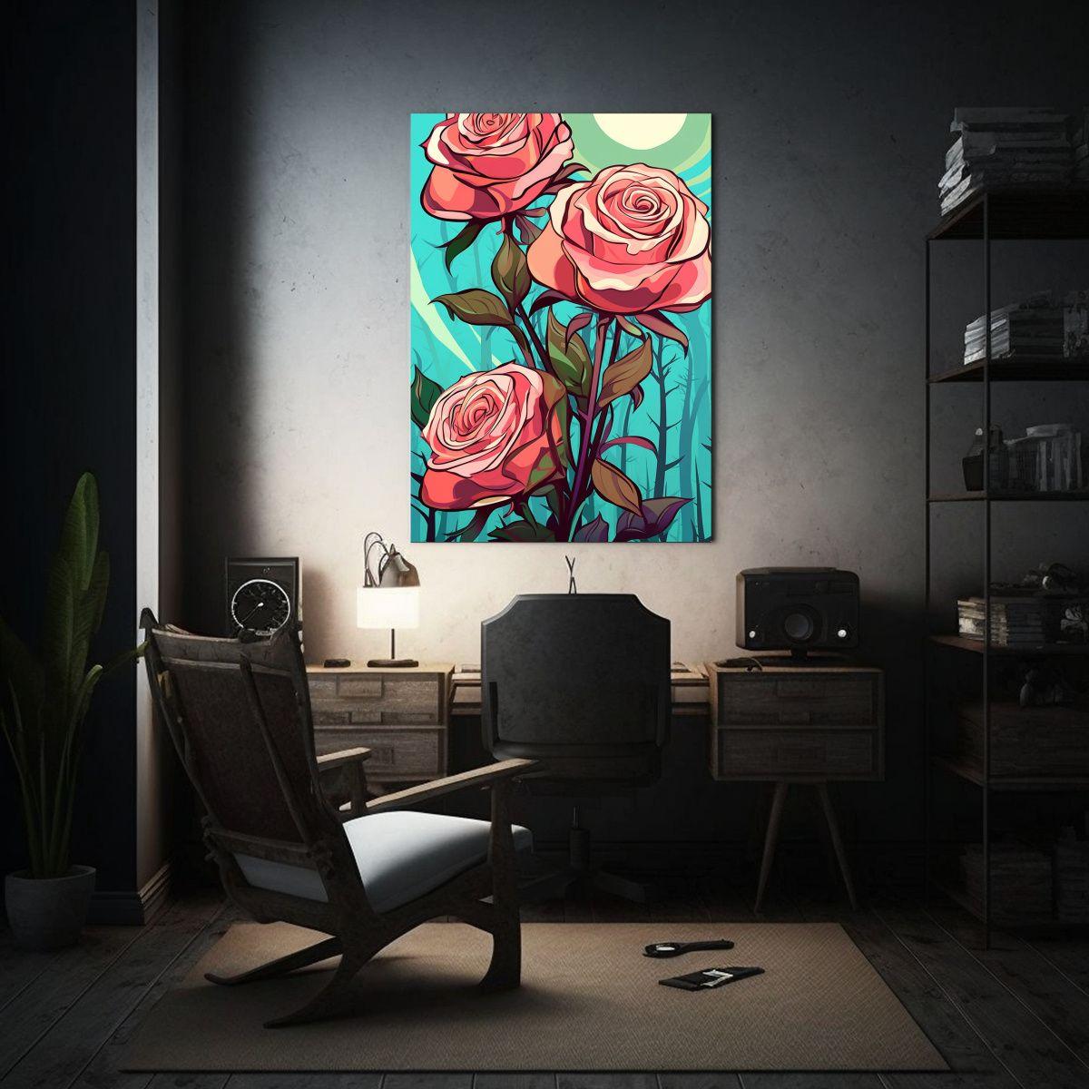 Pintura Decorativa Con Rosas Grandes Minimalistas 20x30cm-2