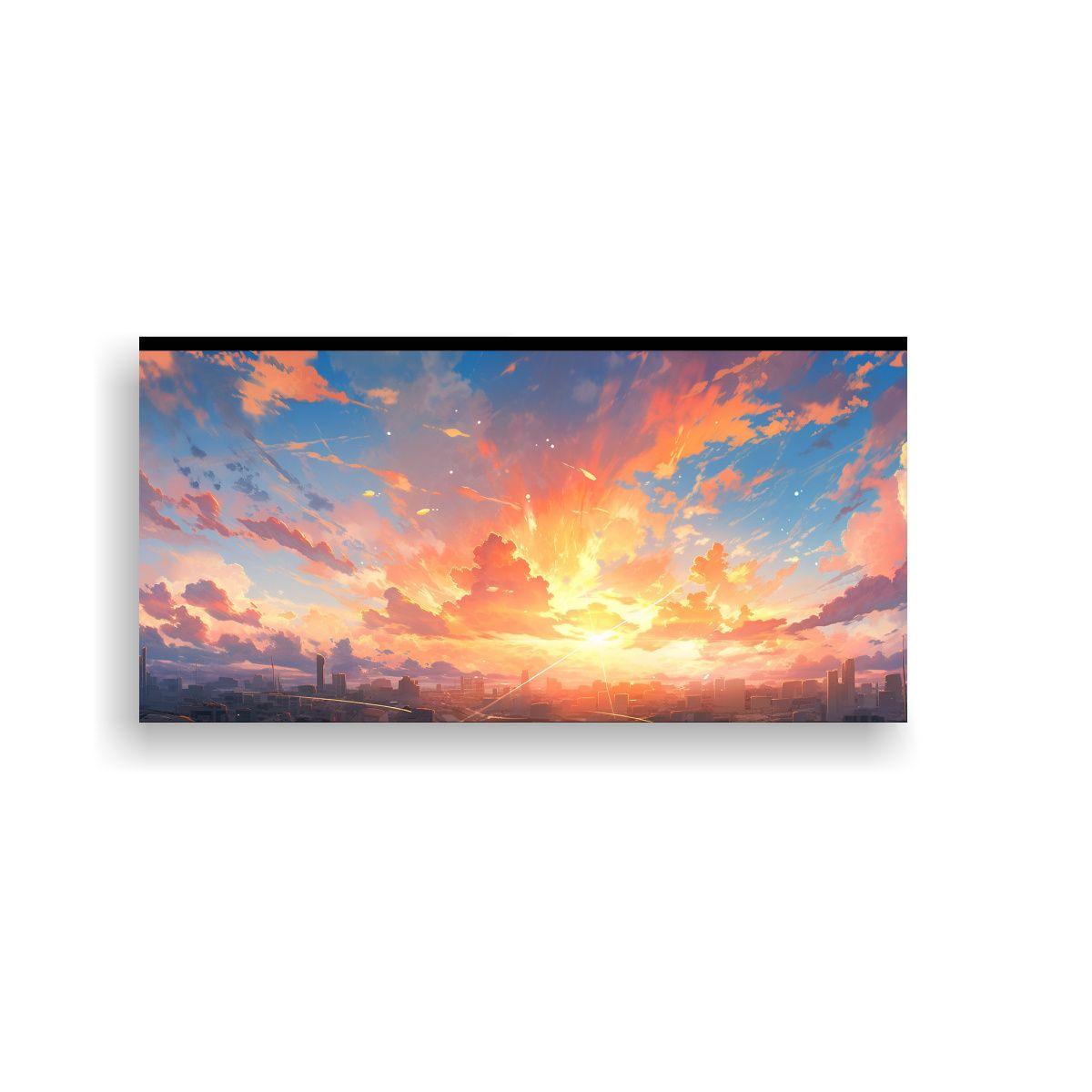 Cuadro Abstracto Amanecer Con Colores Blancos 140x70cm-0