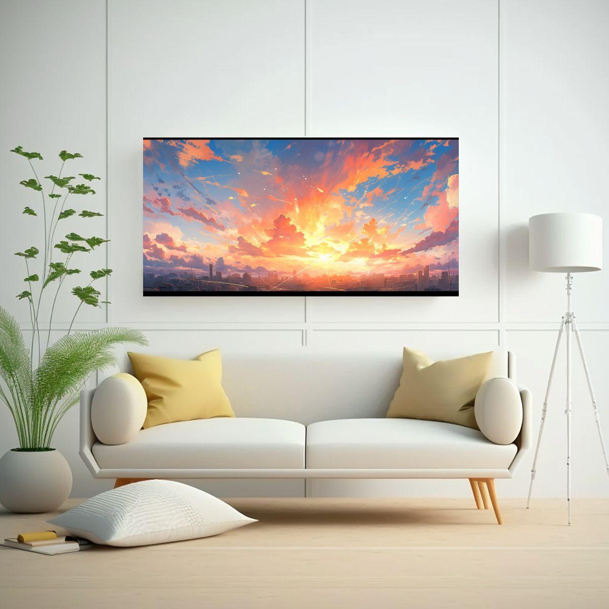 Cuadro Abstracto Amanecer Con Colores Blancos 140x70cm-2