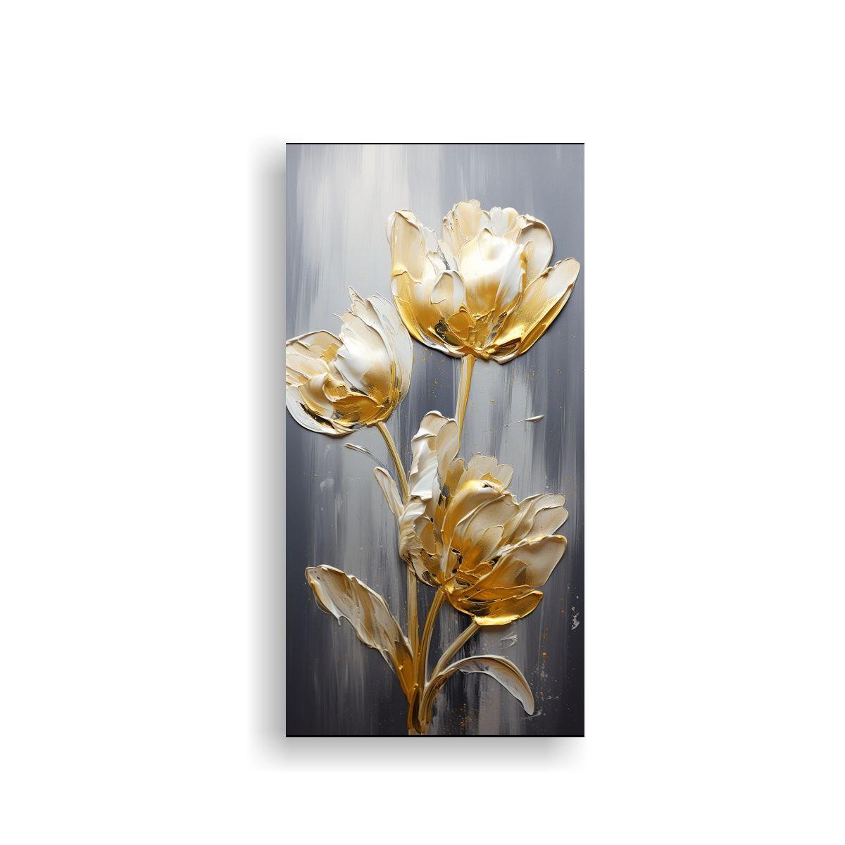 Pintura En Lienzo De Tulipanes Dorados De Alta 50x100cm-0