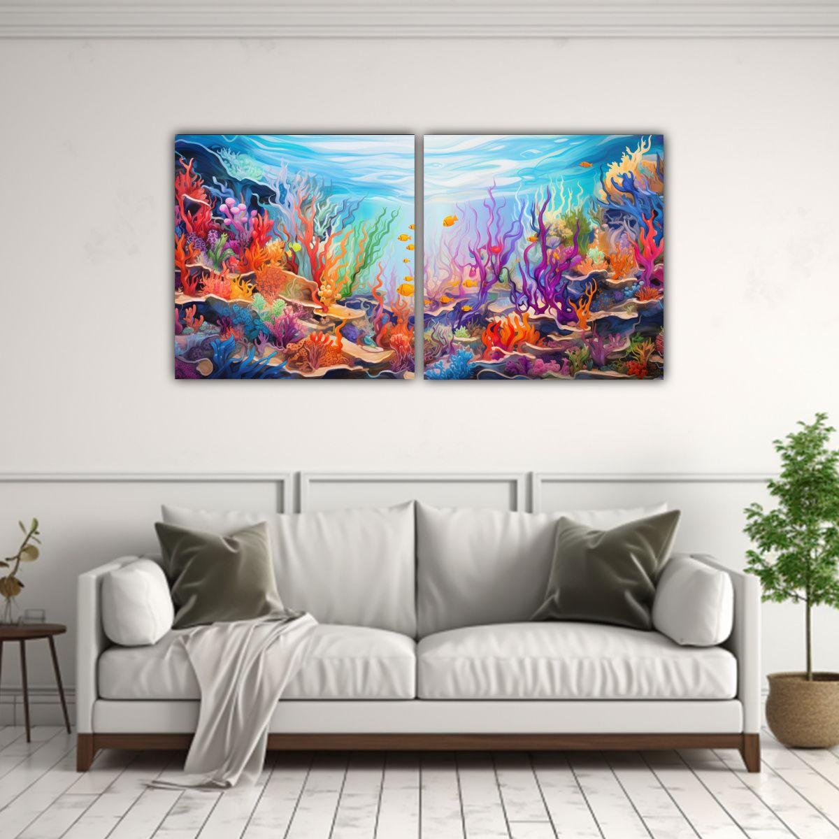 Artes Acuarela Obra Maestra De Un Mundo Submarino 120x60 Cm-2