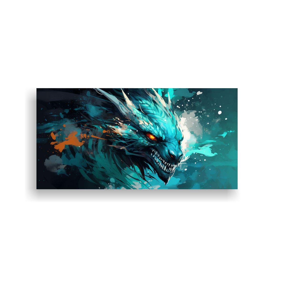Pinturas Decorativas: Dragón Turquesa En Líneas  140x70cm-0