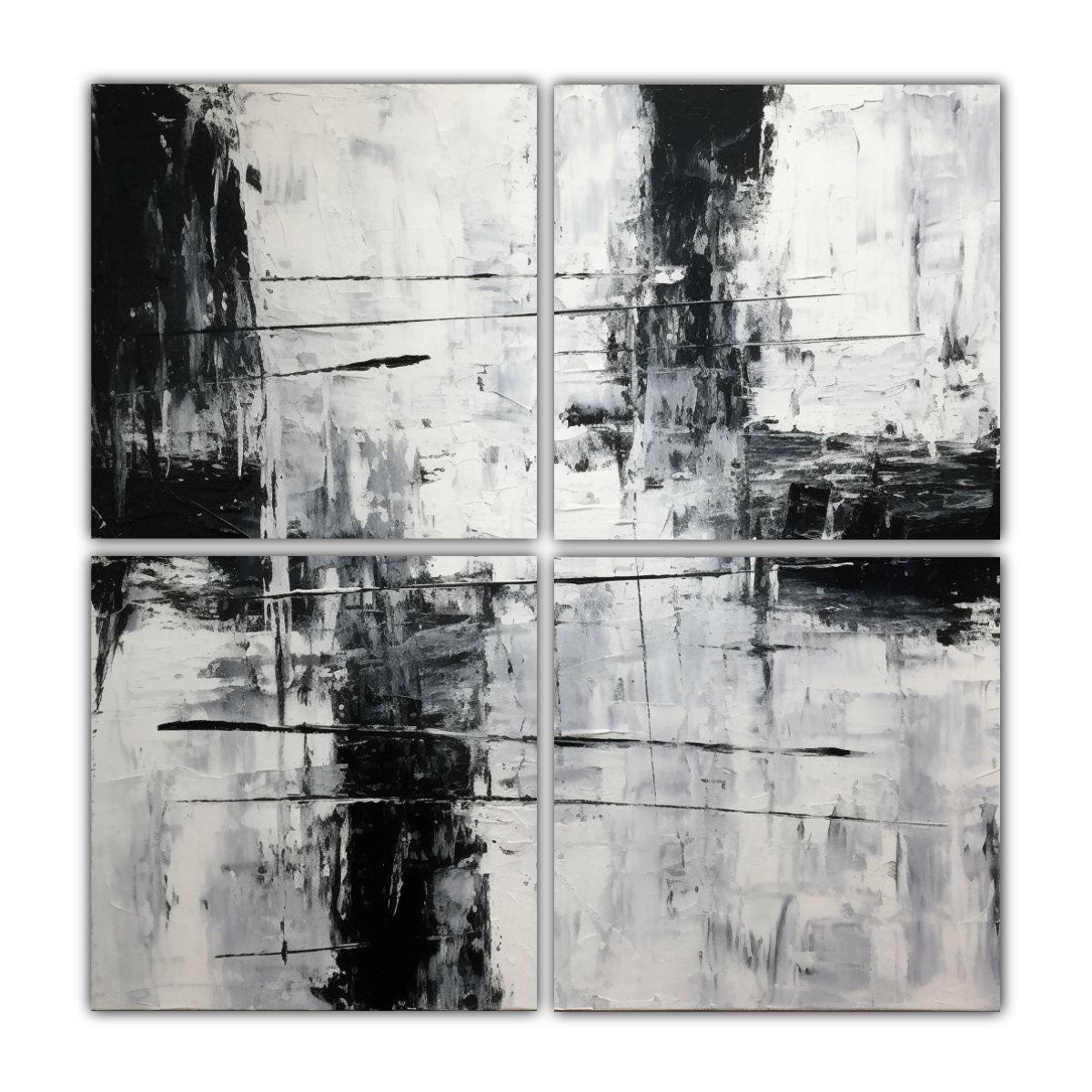 Cuatro Cuadros Composición Expresividad En Marco 100x100 Cm-0