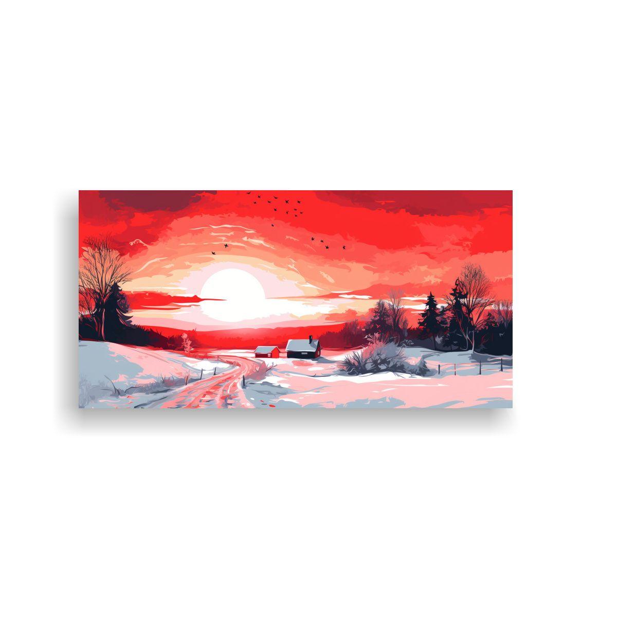 Paisaje Invernal Vibrante Con Colores Rojos En Art 160x80cm-0