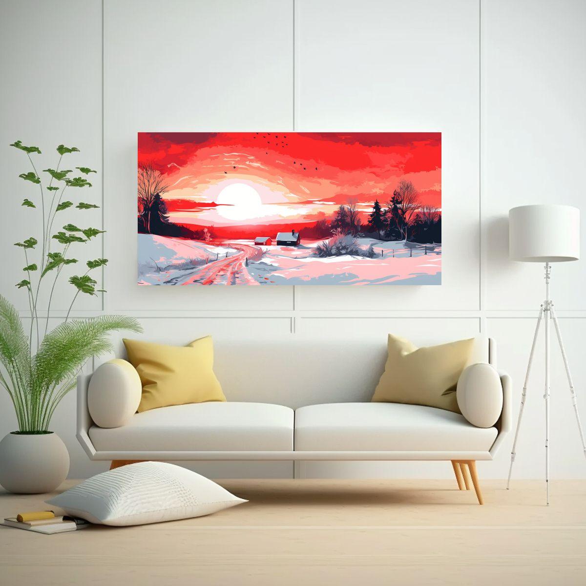 Paisaje Invernal Vibrante Con Colores Rojos En Art 160x80cm-2