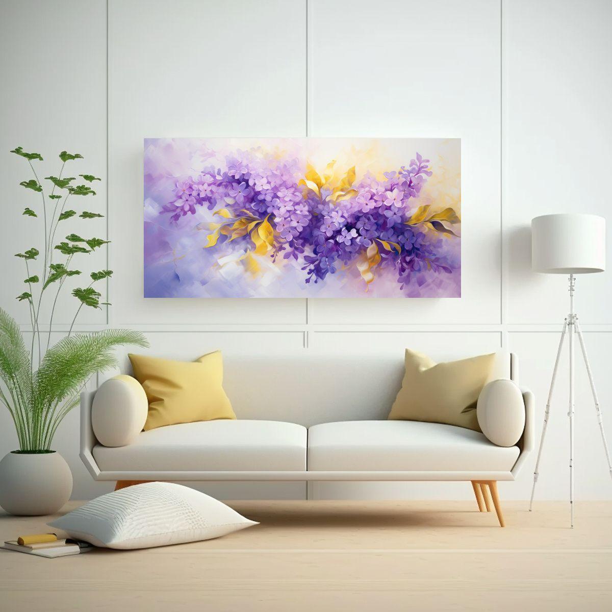 Pintura Abstracta Tema Simetría A Flores Lila 120x60 Cm-2