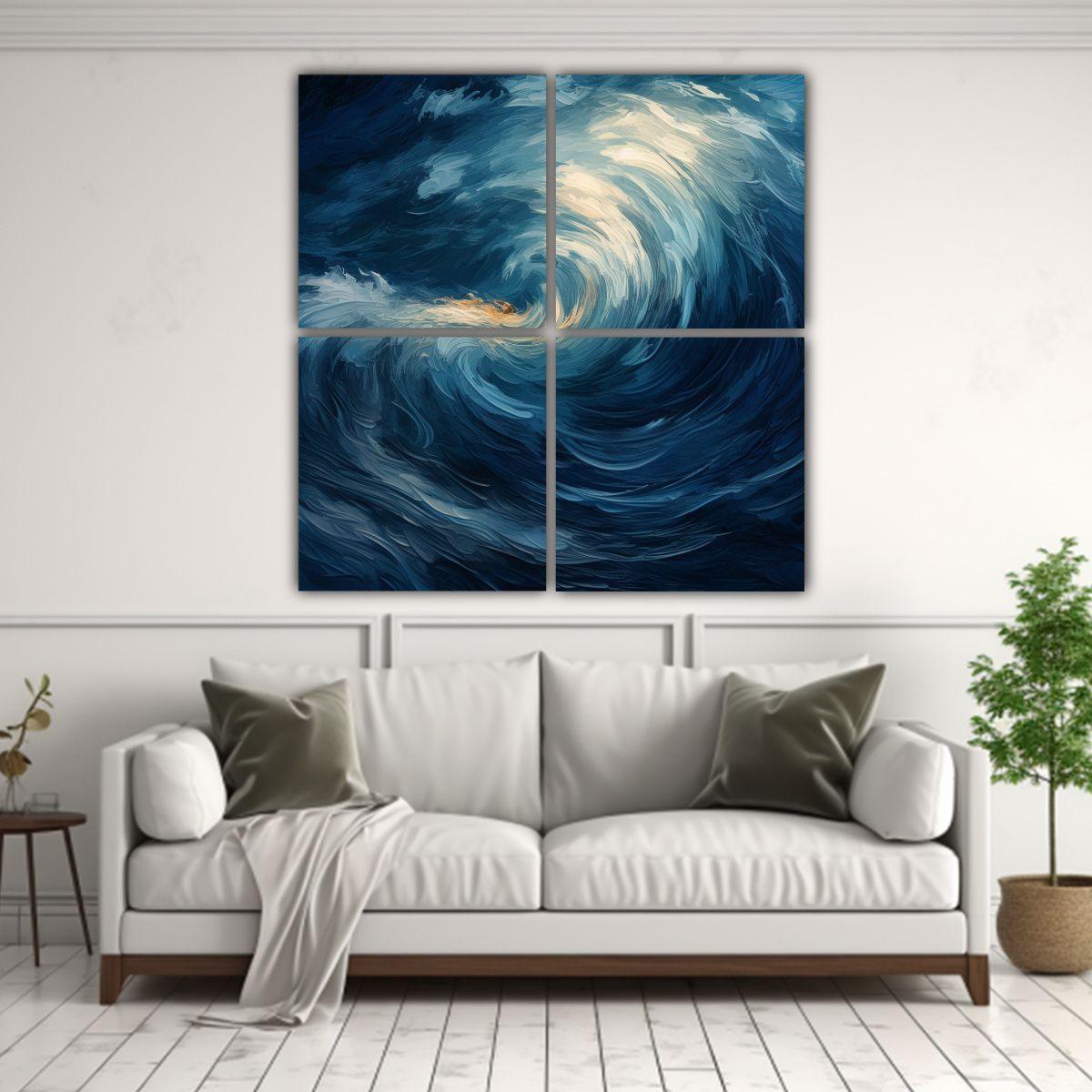Cuadro Abstracto En Bastidor: Ondas Del Abismo 80x80 Cm-2