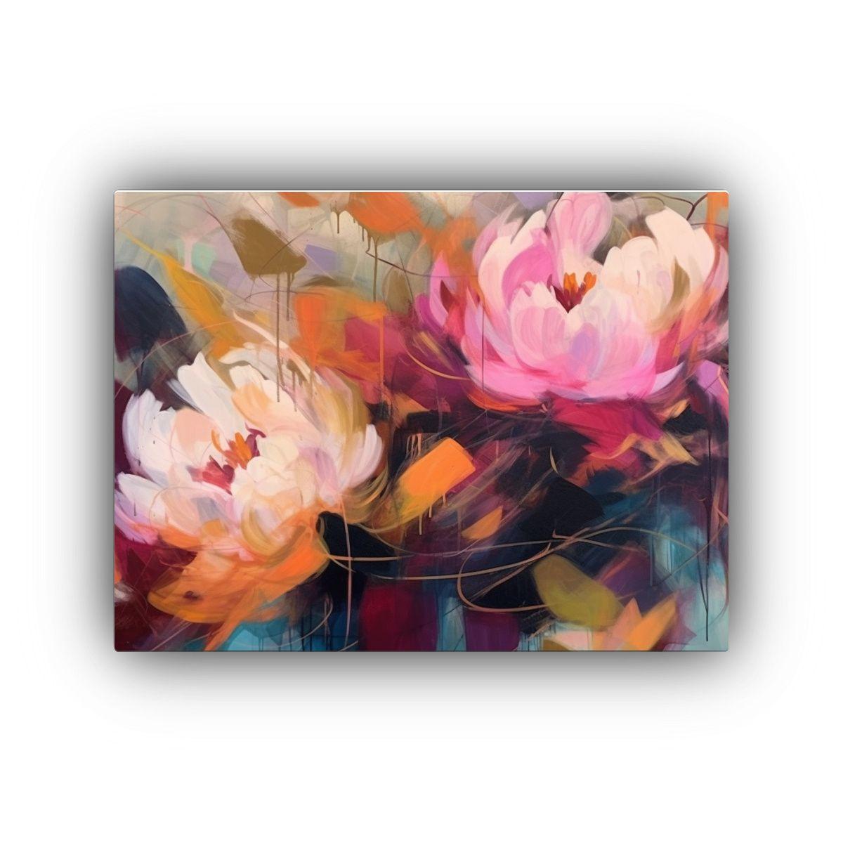 Cuadro Floral Abstracto De Peonías Grandes En Tonos Rosados 75x50cm-0