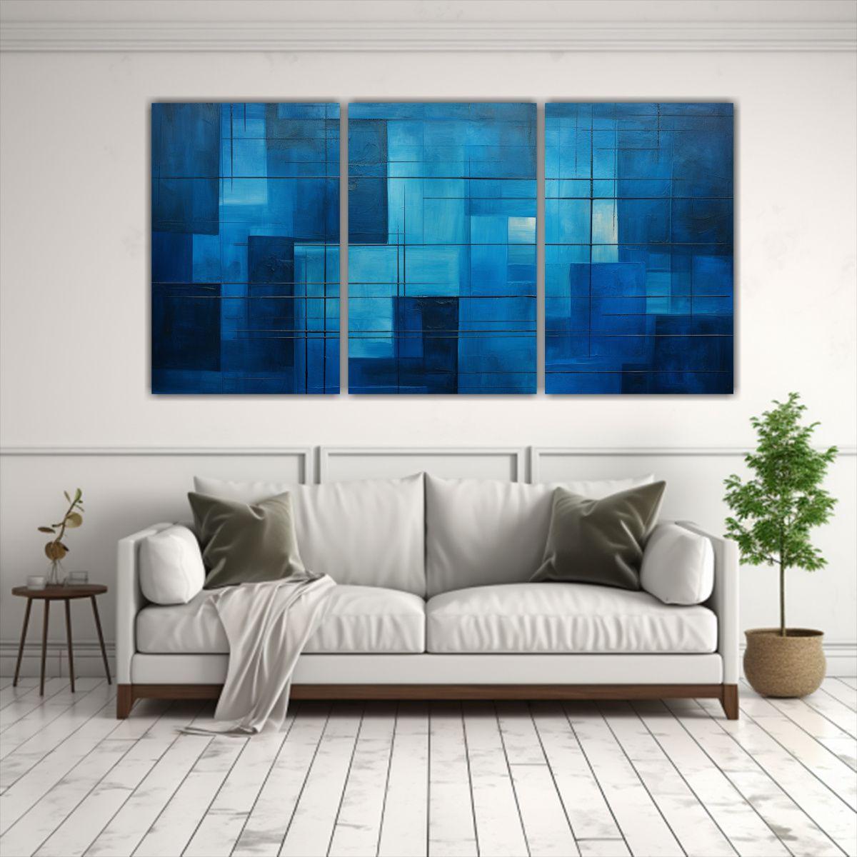 Cuadros Abstractos En Tonos Azules: Exposición 60x30 Cm-2