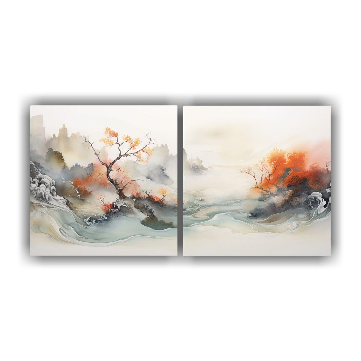 Dos Telas En Bastidor Abstracto Alta Resolución: 60x30 Cm-0