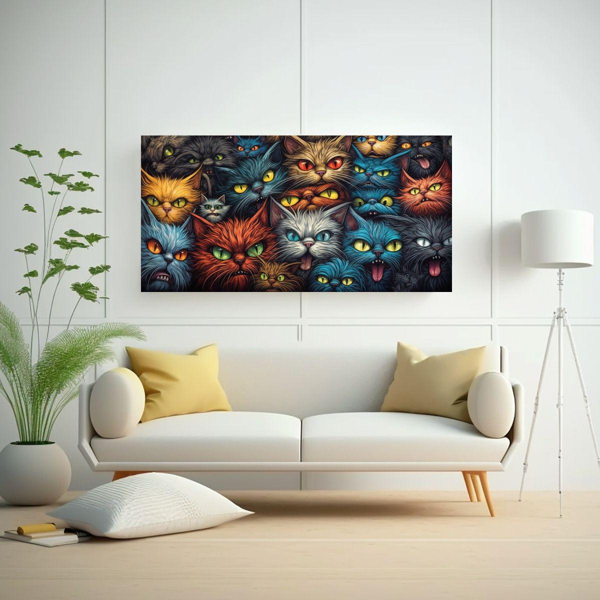 Pintura Al Estilo óleo De Gatos Con Ojos 140x70cm-2