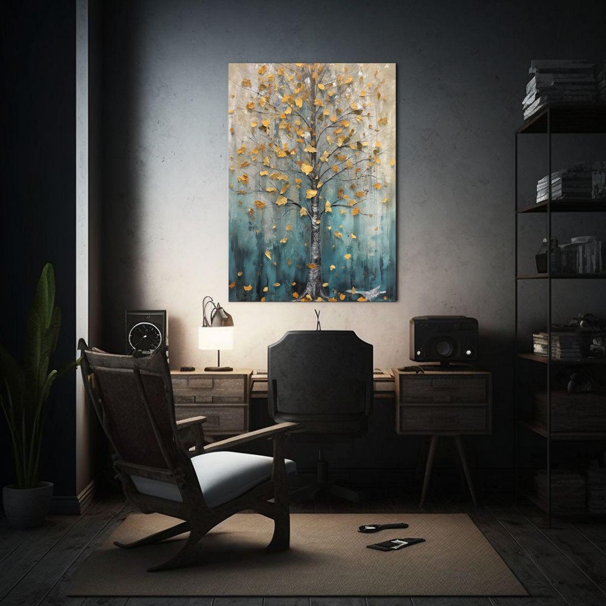 Pintura Al óleo De Un árbol Con Hojas Cayendo En El Cuadro 50x75cm-2