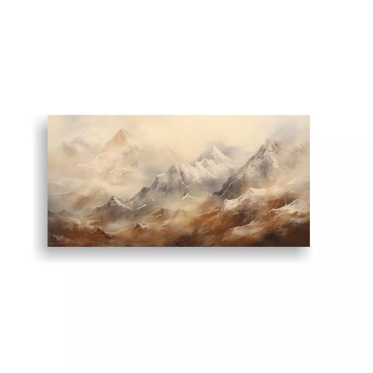 Cuadro Abstracto Montañas Nevadas Colores Marrone 100x50cm-0