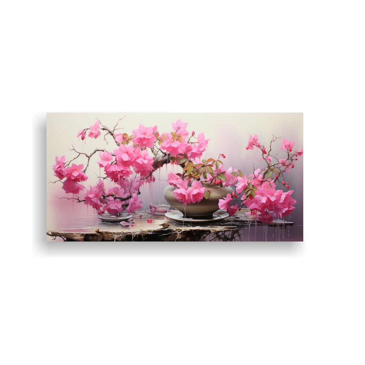 Pintura Abstracta En Colores Fucsia Y Verde 80x40cm-0