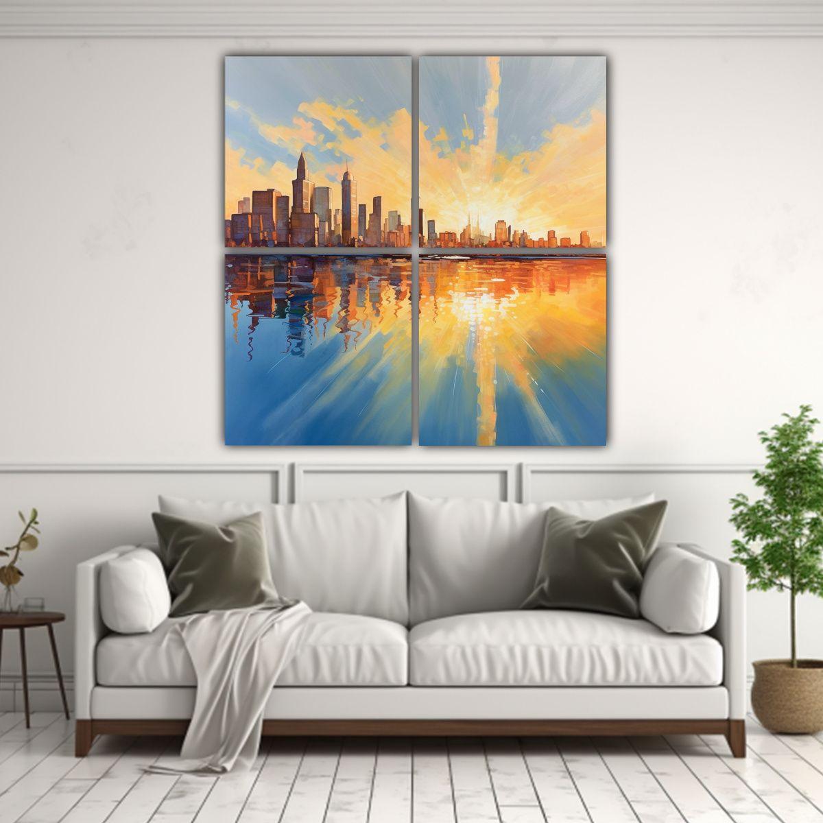 Cuadros Modernos Amanecer En La Ciudad Con Cielo 120x120 Cm-2