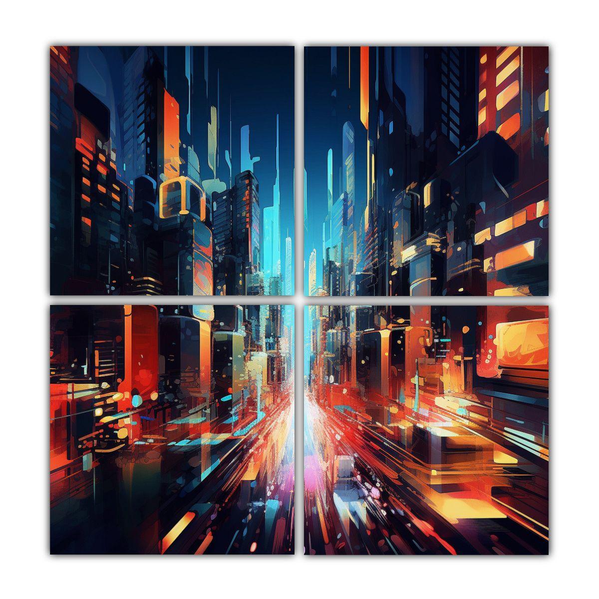 Cuadro Abstracto Axiom Con Una Ciudad Futurista 140x140 Cm-0