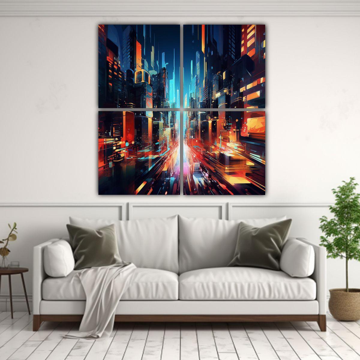 Cuadro Abstracto Axiom Con Una Ciudad Futurista 140x140 Cm-2