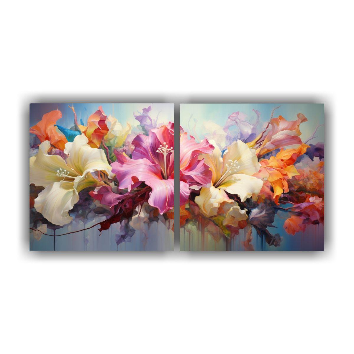 Pinturas Abstractas Modernas En Contraste, Flores 140x70 Cm-0