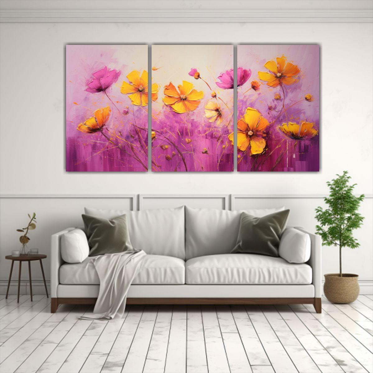 Pintura En Lienzo Composición Surrealista Flores 240x120 Cm-2