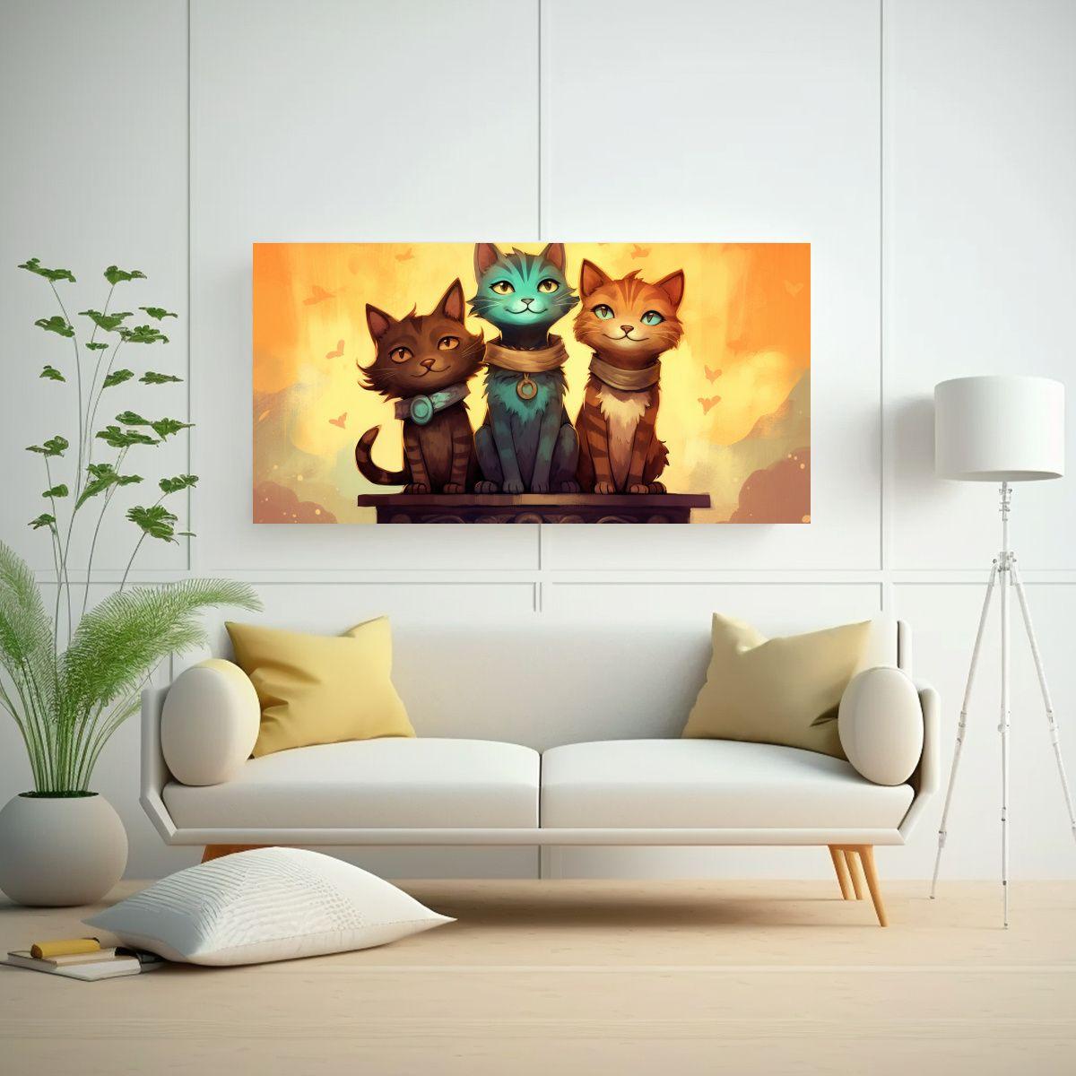 Cuadro De Gatos En Stack Mirando Hacia El Cielo 80x40cm-2