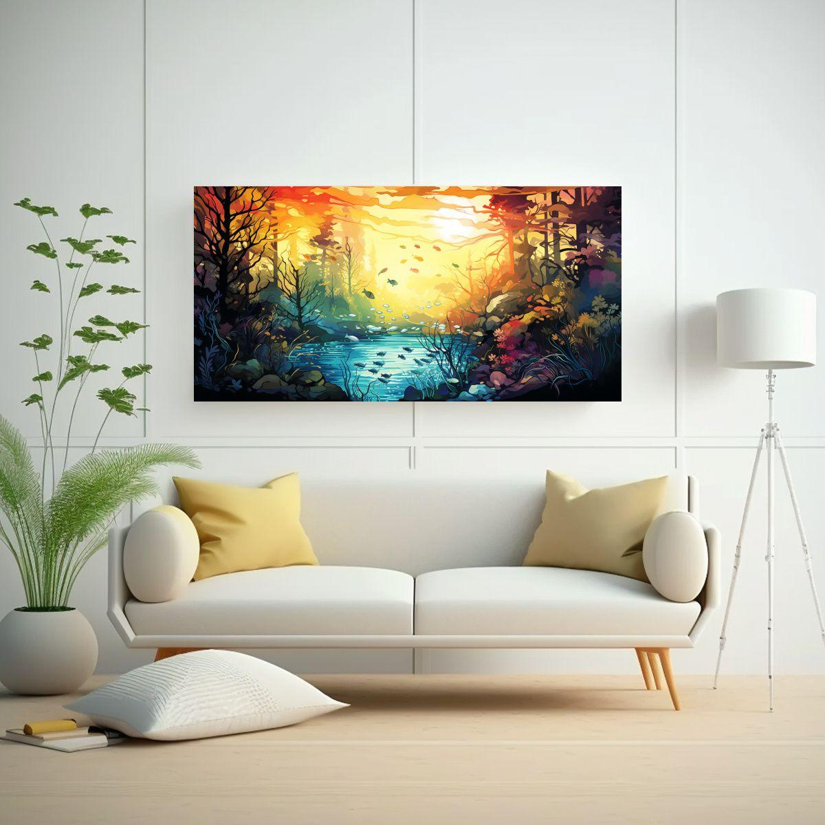 Pintura En Bastidor: Vida Marina En Bosque Y Color 160x80cm-2