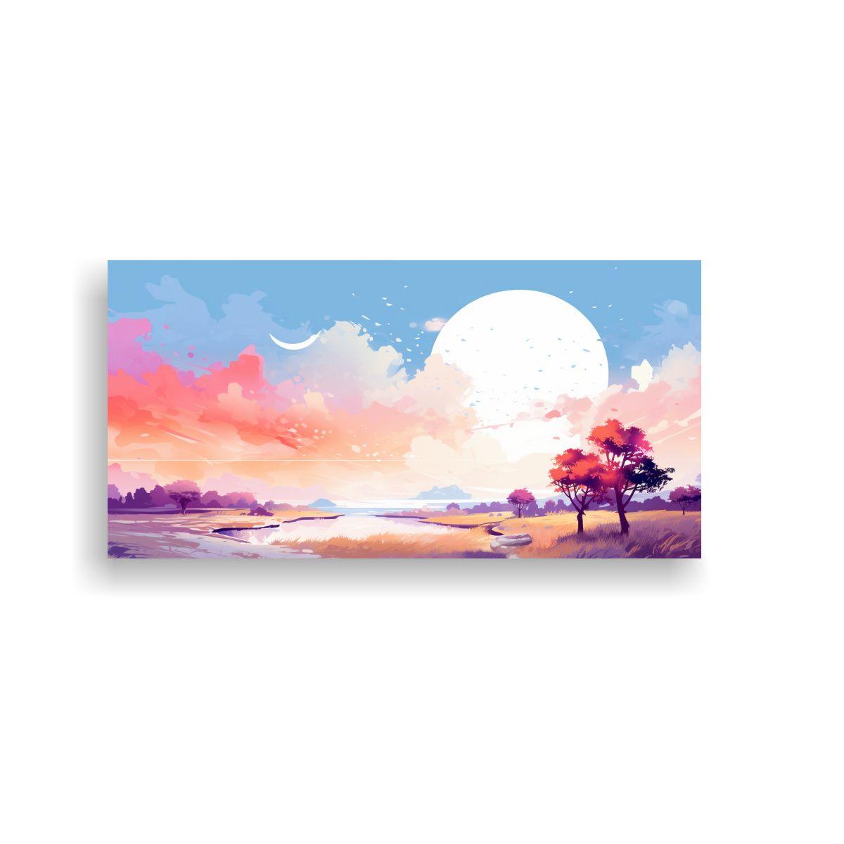 Paisaje Veraniego En Lienzo Con Colores Blancos 100x50cm-0