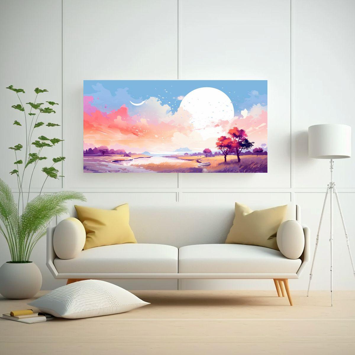 Paisaje Veraniego En Lienzo Con Colores Blancos 100x50cm-2