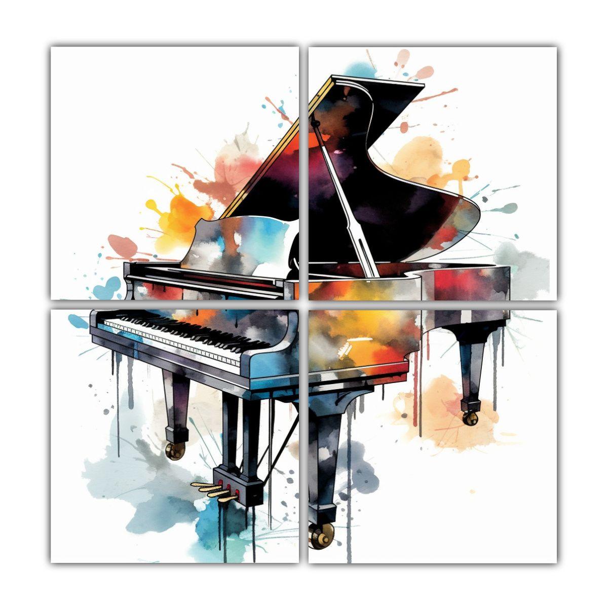 Cuatro Artes De Pared Impreso Linda Piano Clipart 120x120 Cm-0