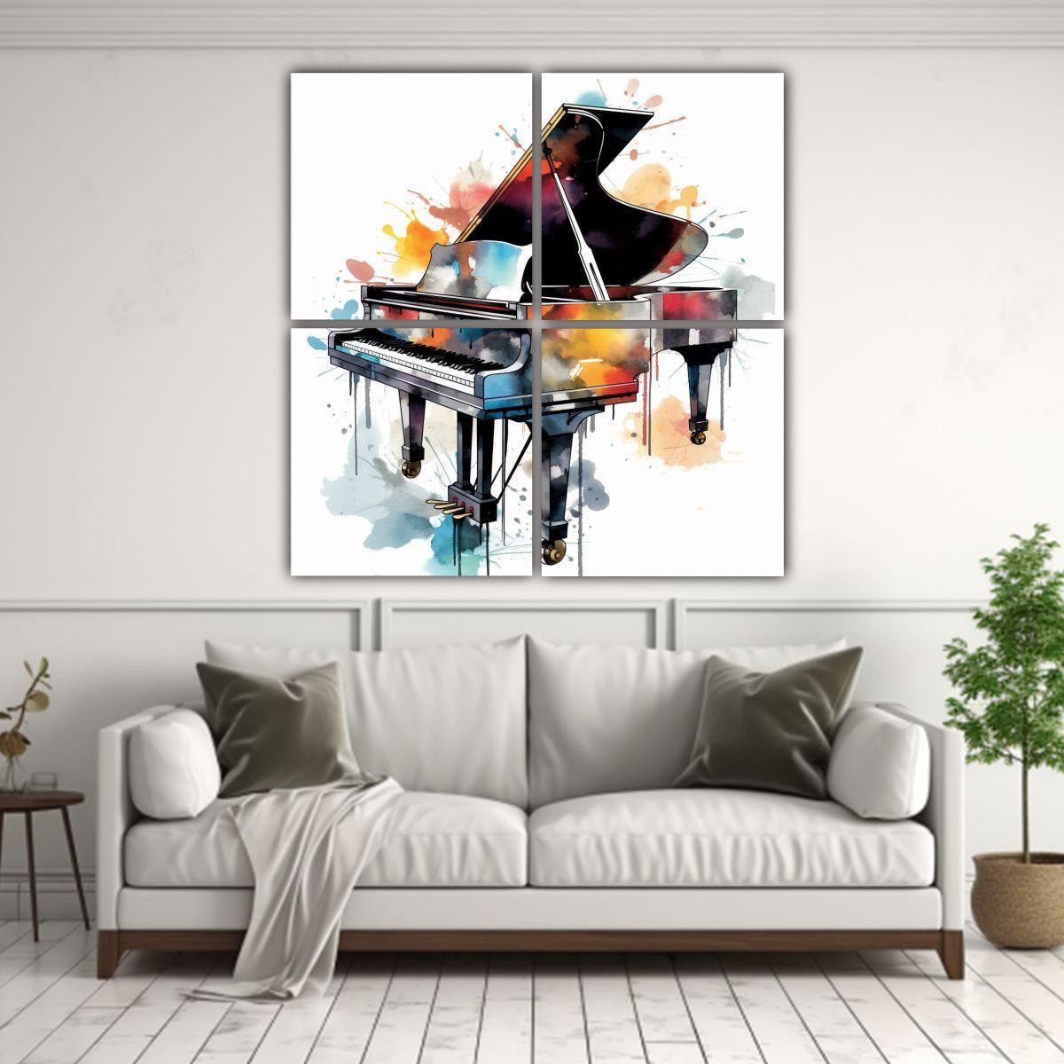 Cuatro Artes De Pared Impreso Linda Piano Clipart 120x120 Cm-2