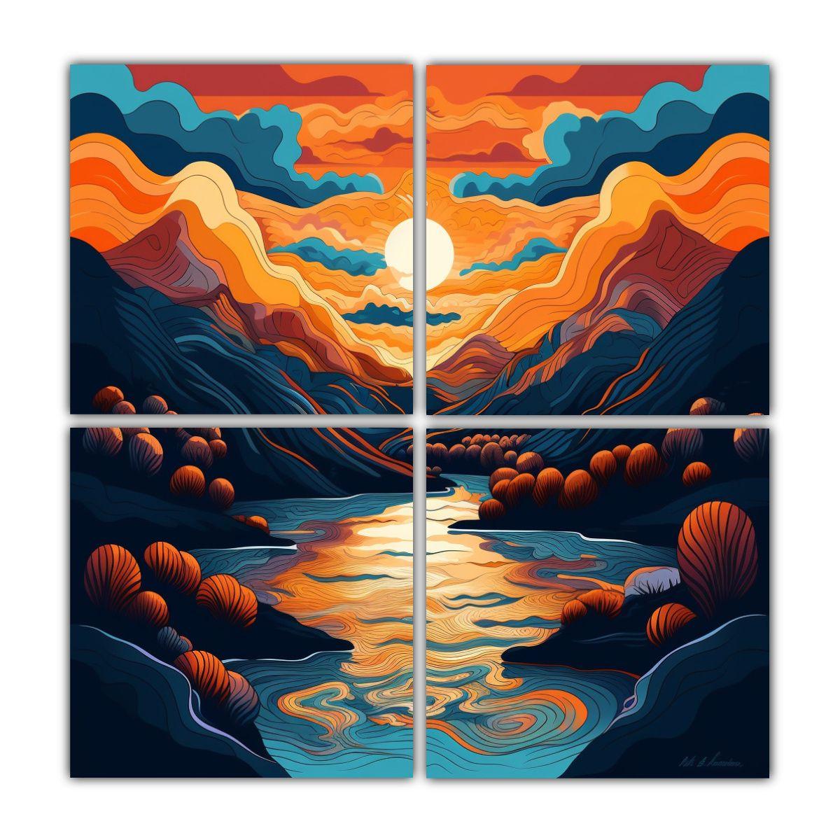 Cuadros Diseño Montañas Cerca Río Estilo Plano 140x140 Cm-0
