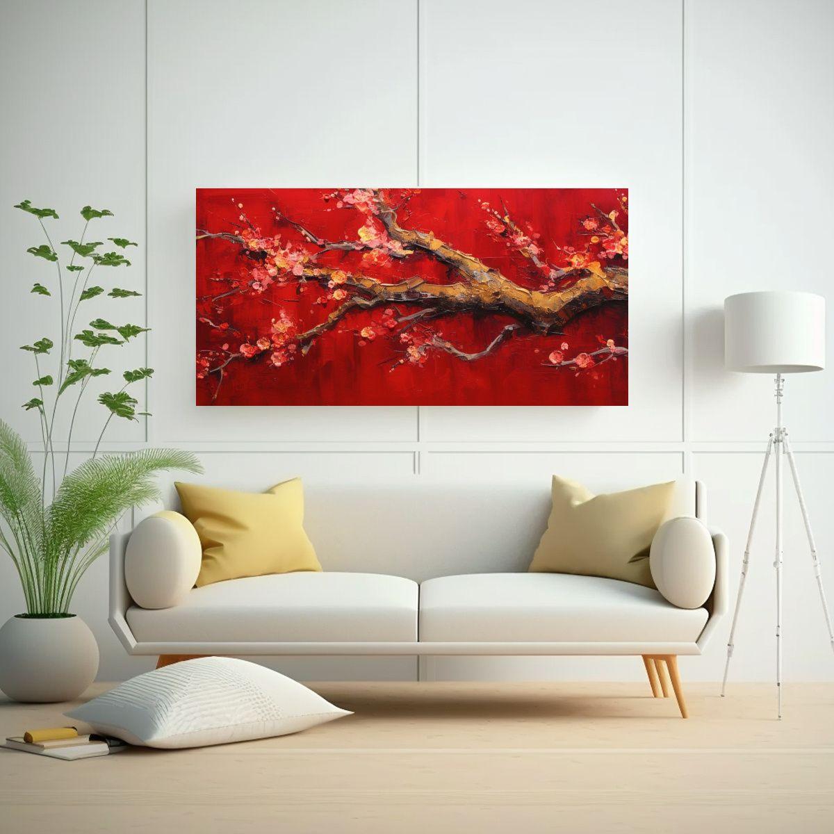 Pinturas Florales En Fondo De Resina Carmesí 140x70cm-2