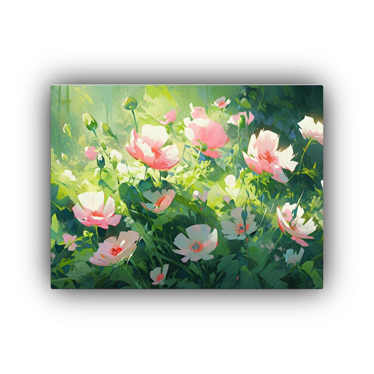 Pintura De Flores En Lienzo En Colores Verde Y Magenta 120x80cm-0