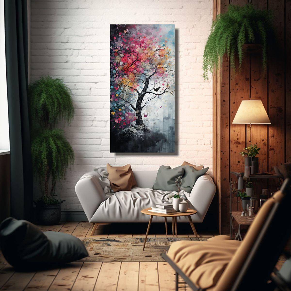 Pintura Decorativa De árbol En Vibrantes Colores 60x120cm-2