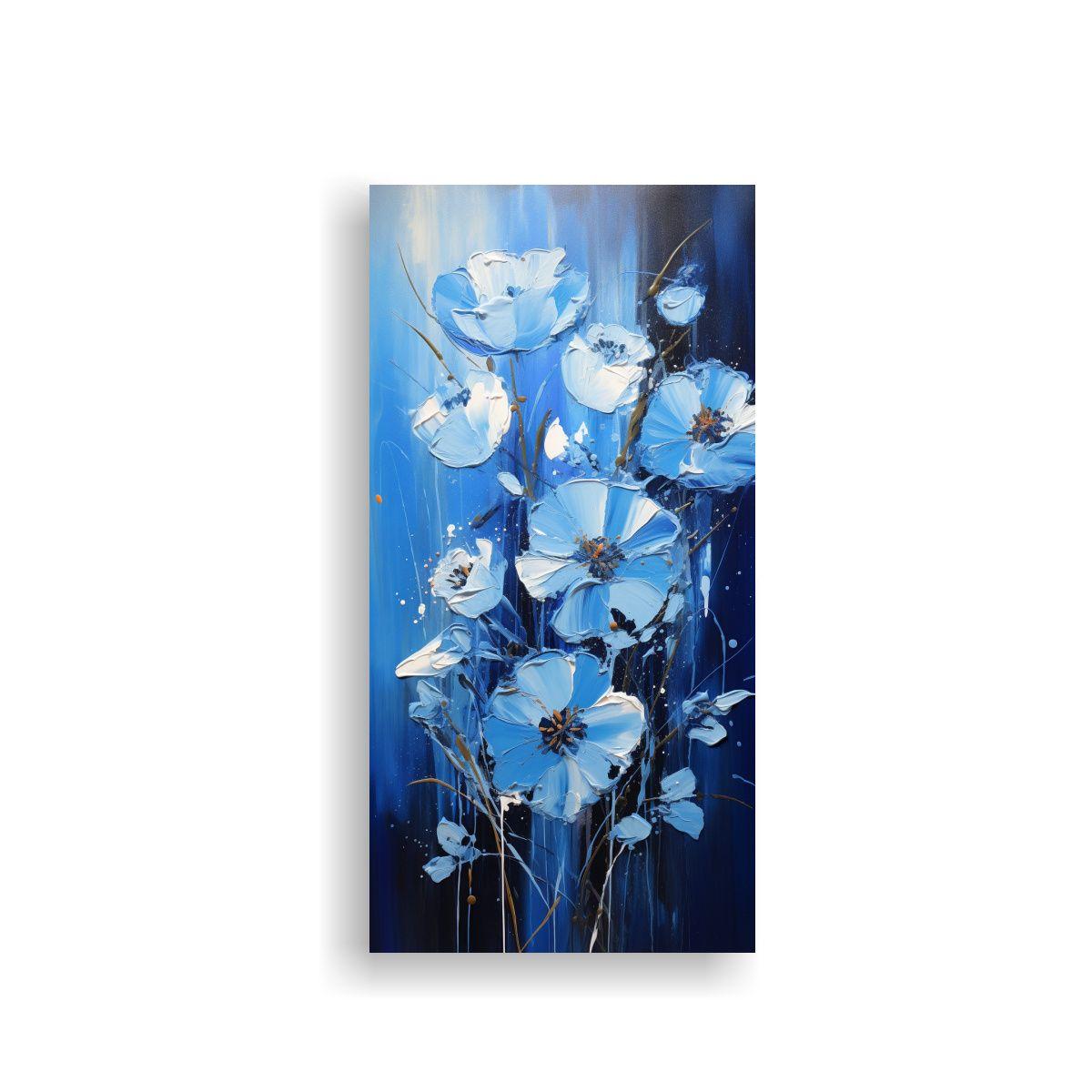 Pintura Floral En Lienzo En Colores Negro Y Azul 80x160cm-0
