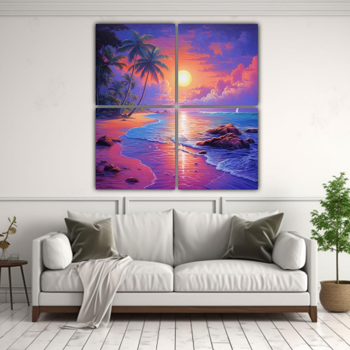 Cuatro Lienzos Abstracción De Perspectiva En Una 120x120 Cm-2