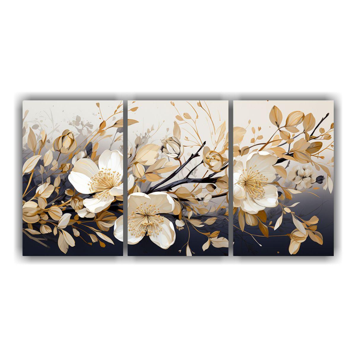 Cuadros Movimiento Exuberantes En Blanco Y Dorado 90x45 Cm-0