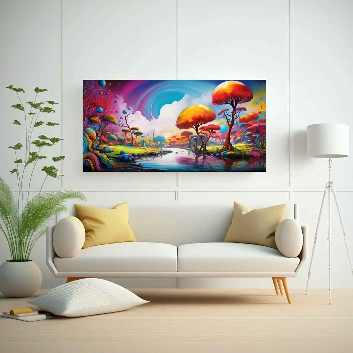 Cuadro Vintage Floral Surreal Abstracto Vibrante 140x70cm-2