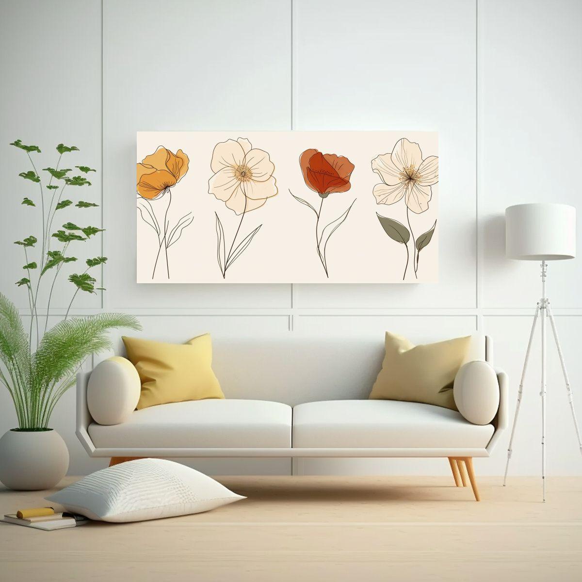 Pinturas Decorativas Boho Minimalista Con Flores 60x30cm-2
