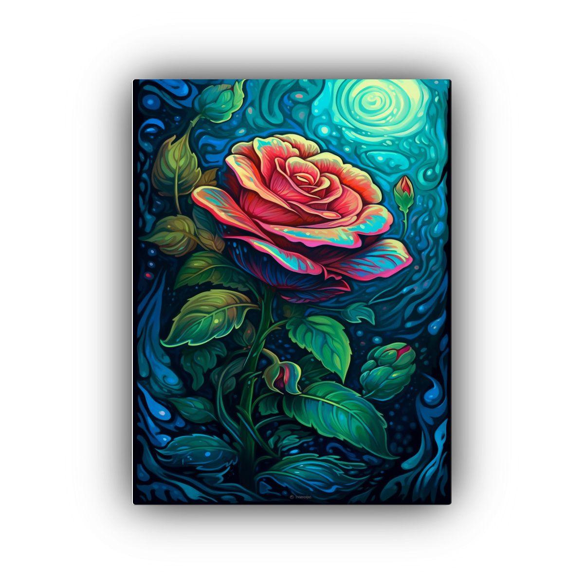 Pintura Abstracta De Una Rosa Azul Estilo Da Vinci 30x45cm-0