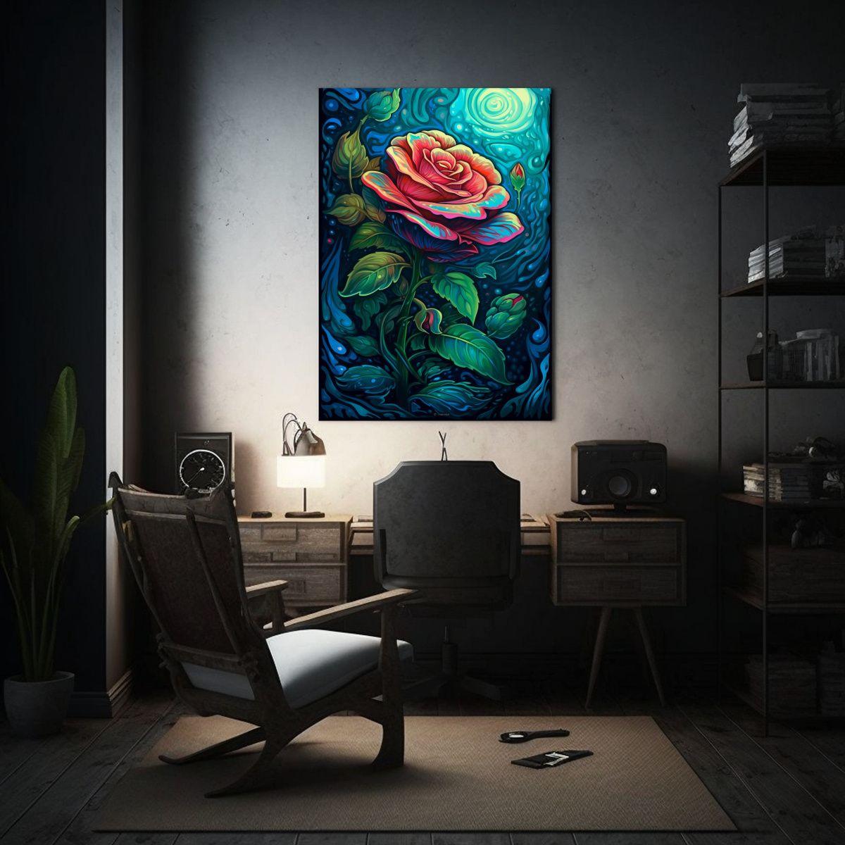 Pintura Abstracta De Una Rosa Azul Estilo Da Vinci 30x45cm-2