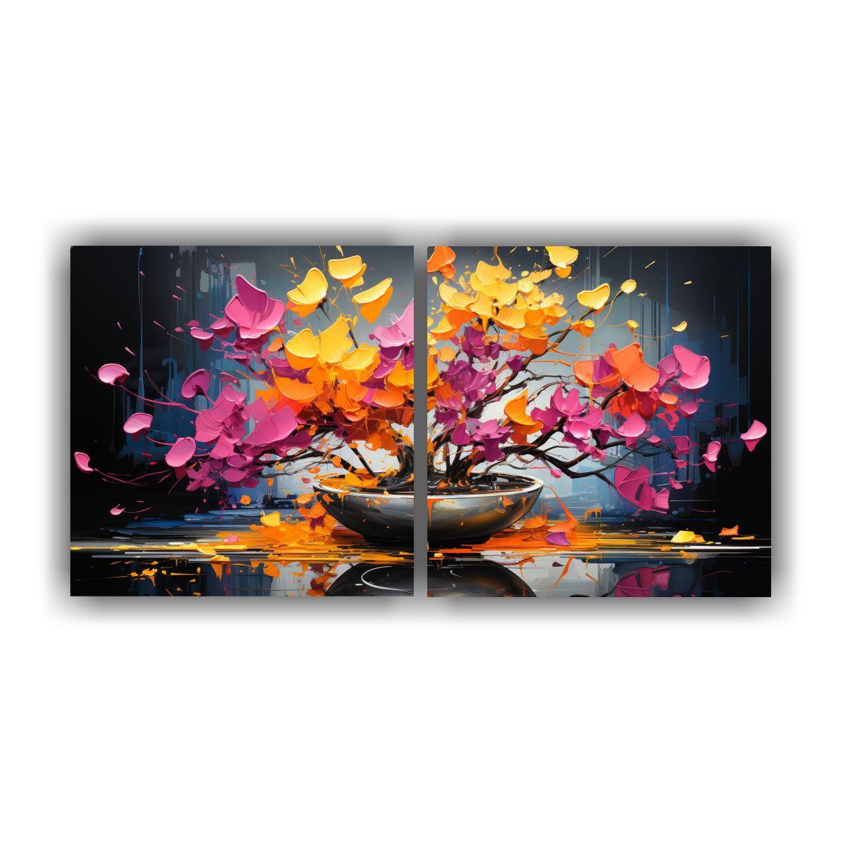 Pintura En Lona Ginkgo Biloba Bonsái En Colores 40x20 Cm-0