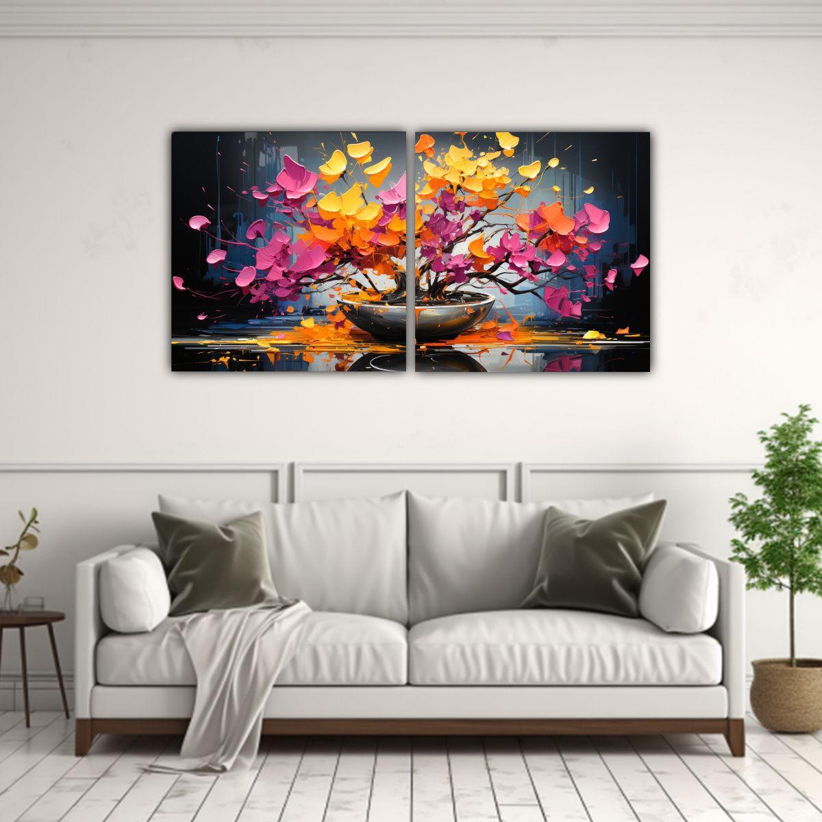 Pintura En Lona Ginkgo Biloba Bonsái En Colores 40x20 Cm-2