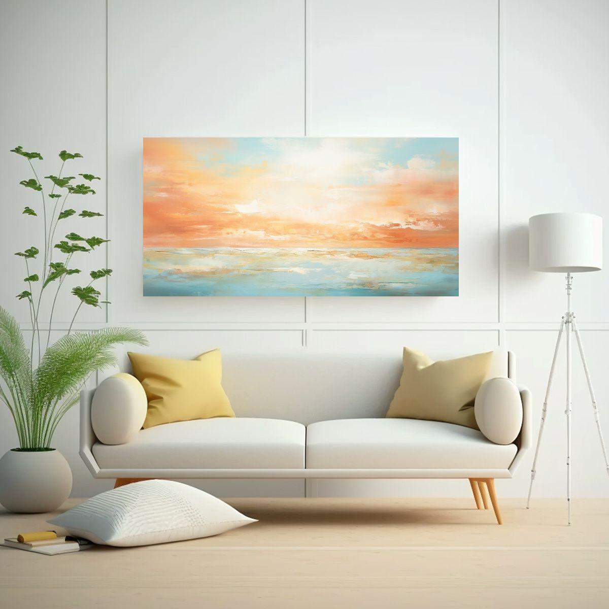 Cuadro Abstracto Mar Y Cielo Con Colores Naranjas 80x40cm-2