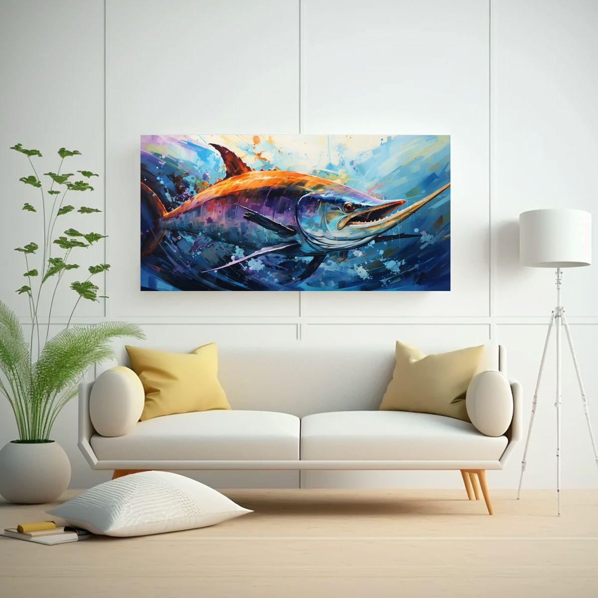 Pintura Arte Neo Pop Marlin Azul En Colores Jade 60x30cm-2